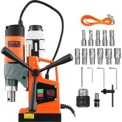 VEVOR Trapano magnetico, Trapano a colonna portatile 1450 W, 12500 N, 850 giri/min, max. Diametro del foro (punta per carotaggio) 40 mm, max. Profondità di carotaggio 50 mm (1/4)