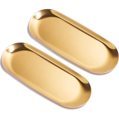 2 pièces de plateau à bijoux en acier inoxydable petit plateau à bijoux de taille moyenne (1/4)
