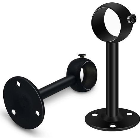 Lot de 2 supports robustes pour tringle à rideaux en acier inoxydable noir, fixation plafond et mur, diamètre de tringle 16-25 mm