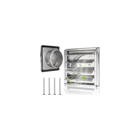 Grille d'aération de 125 mm en acier inoxydable avec clapet anti-retour, lamelles mobiles, moustiquaire, tuyau VMC et couverture d'extraction d'air extérieur avec joint en caoutchouc et vis (1/5)