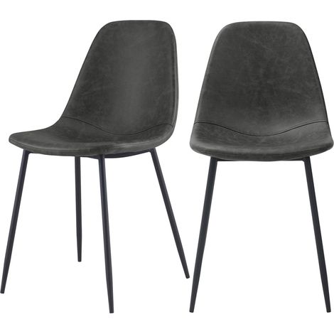 Lot de 2 chaises en cuir synthétique gris/noir - HENRIK (1/5)