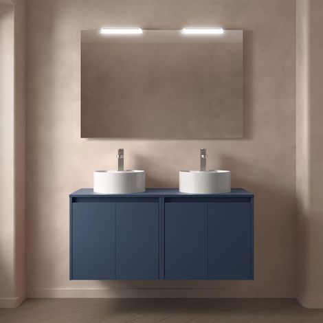 Badezimmermöbel BALTIC 1400 4 Türen BLUE SATIN + Waschtisch-Platte (1/2)
