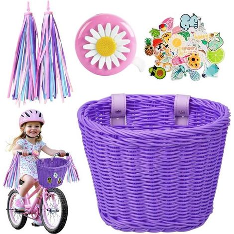 Cesta para bicicleta infantil,cesta desmontable para bicicleta infantil,cesta para bicicleta de niña,accesorios con correa de cuero (1/5)