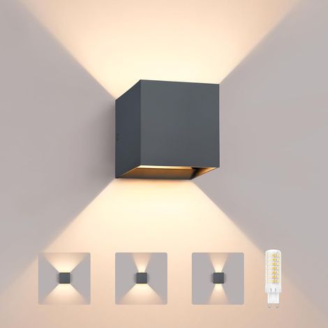 6W LED Outdoor Wall Light, IP65 Waterproof Indoor/Outdoor Wall Light, G9 3000K Replaceable Bulb, Up Down Adjustable Beam Angle, for Corridor, Patio, Anthracite (1/5)