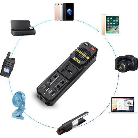 Convertisseur de puissance mini-onduleur E8981 200 W DC12V vers AC220V avec 4 ports USB et 3 prises (1/5)