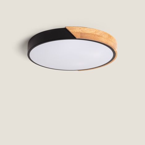 Plafoniera LED 24W Circolare Legno CCT Selezionabile Ø418 mm Semi-Dari Nero