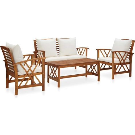 vidaXL Muebles de jardín 4 piezas con cojines madera maciza de acacia (1/4)