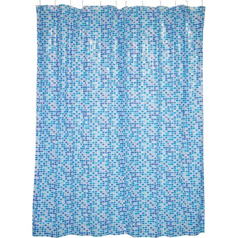 Rideau de Douche PVC MOSAIQUE 180x200cm Bleu Anneaux Inclus (1/4)