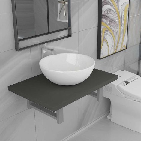 vidaXL Conjunto de muebles de baño 2 piezas cerámica gris (1/4)