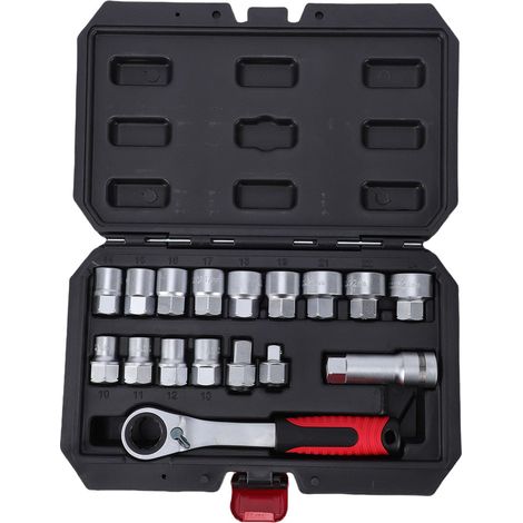 Jeu de Douilles Traversantes, 17 Pièces 10-24 Mm, Douille Cannelée Métrique 12 Pans, clé à Cliquet Réversible 72T avec Adaptateur D'entraînement 1/2 3/8 Pouces, D'outils (1/5)