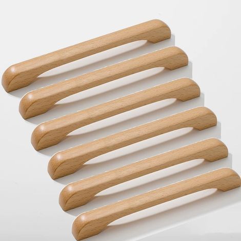 Set di 6 maniglie per mobili da cucina, maniglie per cassetti in legno con viti, maniglie curve adatte per mobili e cassetti da cucina, 192 mm. (1/5)