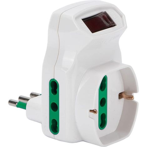 Adattatore Triplo 10A16A con Schuko Fme Bianco 2P con T con Interruttore (1/5)