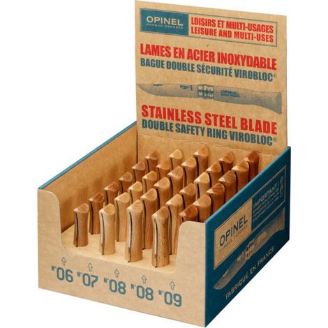 Présentoir 30 couteaux inox – Lame en acier Sandvik 7 cm – Système de sécurité Virobloc – Fabrication française – Opinel (1/2)