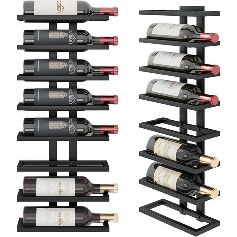 Porte Bouteille Mural, Étagère à Vin en Métal pour 8 Bouteilles, Style Industriel Rangement Vin, Casier à Vin pour Cuisine, Bar, Salle à Manger, Cave, Noir, 27.5 x 10.3 x 71.7CM (1/5)