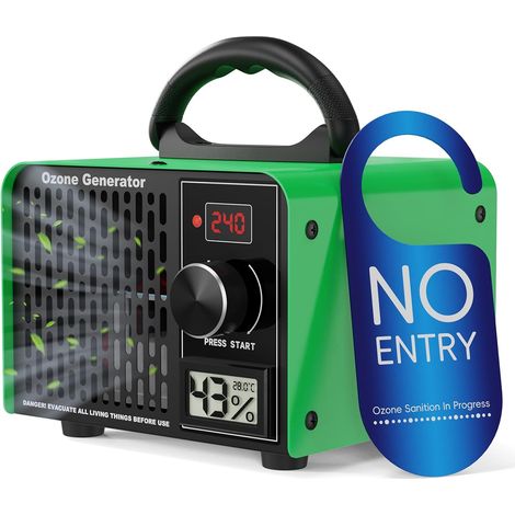 Générateur d'Ozone 168 000 mg/h – Minuterie 240 min & Mode Maintien, Couverture 500 m², Affichage Temp & Humidité, Purificateur Anti-Odeurs pour Maison, Voiture, Fumée, Vert (1/5)