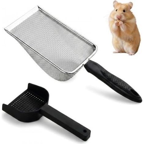 2pcs Stainless Steel Cat Litter Scoops, Small Reptile Sand Scoop, Hamster Sand Sieve Pet Litter Cleaning Tool for Cat, Rabbit, Lizard (1/5)