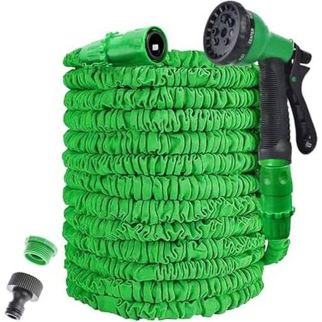 15 m langer, dehnbarer Gartenschlauch, leichter Zauberschlauch mit 8 Hochdruck-Sprühmodi (Grün, 15 m) Green M (1/5)