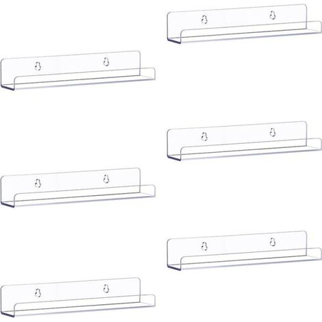 Set of 6 Clear Acrylic Floating Shelves for Wall Storage, 38cm, Children's Wall Shelf, Display Shelf for Bedroom, Living Room, Bathroom, Kitchen (1/5)