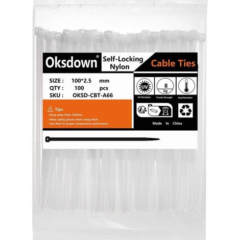 Kabelbinder 100 Stück Weiß 2,5 mm Nylon UV 100mm × 2,5mm Weiß (1/5)