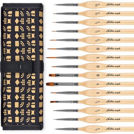 Lot de 15 pinceaux de peinture miniature, détails fins pour acrylique, huiles, aquarelles et peinture par numéro, figurine, 40 K (couleur bois) (1/5)