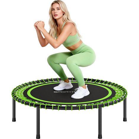 Trampoline Fitness Ø114 cm Structure en Acier 36 Cordes Élastiques Charge Max 200 kg Rebond Silencieux Vert (1/5)