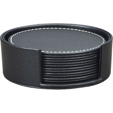 Sous-Verre Rond - En PU Noir - Protection Contre Les Traces D'Eau - Pour Cuisine Et Salon - Lot De 6 (1/5)