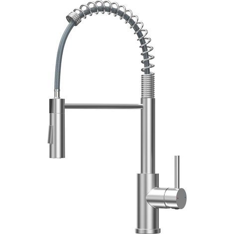 Robinet Cuisine , Mitigeur Cuisine Avec Douchette Extractible , Robinet Evier De Cuisine Avec Deux Fonctions De Pulvérisation , Robinet D'Évier À Arc Élevé Rotatif À , Acier Inoxydable Brossé (1/4)