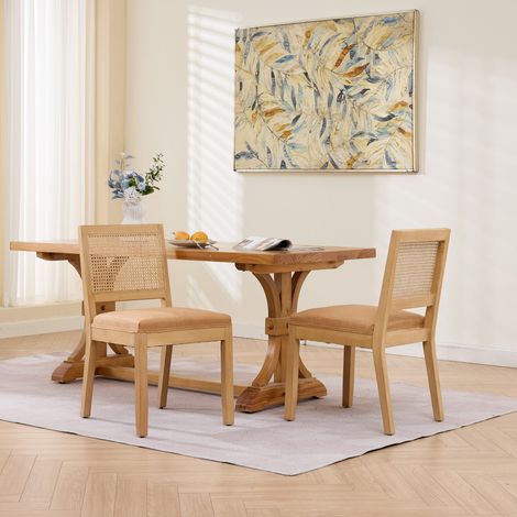 Set de 2 sillas de comedor de ratán - 56x48x86.5 cm - sillas de cocina estilo rústico en madera maciza de caucho - marrón claro tan (1/5)
