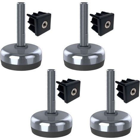 materiele cantiere piede di messa a livello inox M10x50 con base inoxidabile di 50 mm con impugnatura in gomma e inserti 30x30 M10