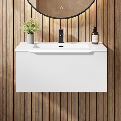 800mm Bathroom Vanity Unit Basin Wall Hung Storage Furniture Soft Close White (1/5)