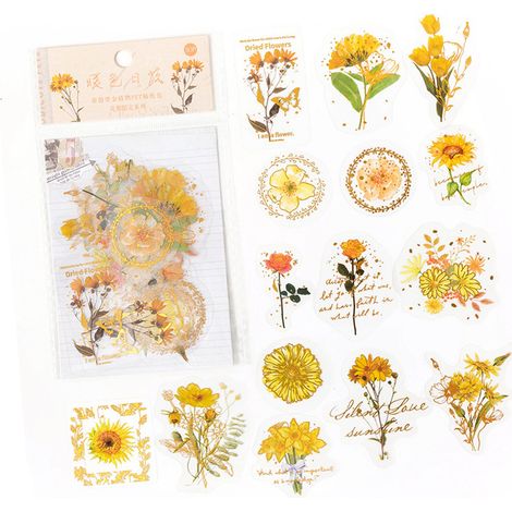 30 autocollants floraux uniques, exquis et tendance, parfaits pour un journal intime ou un carnet de notes. Motif : coucher de soleil chaleureux. (1/5)