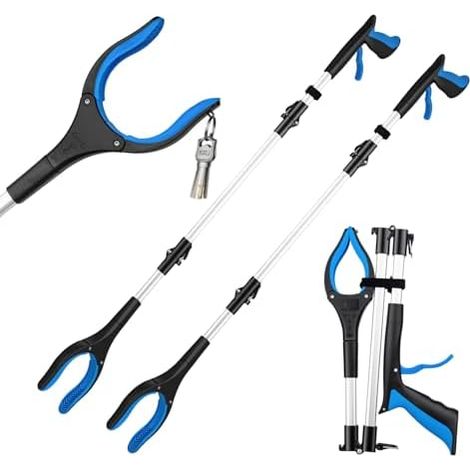 Pince Telescopique Ramasse Objet 109 cm pour Seniors, Outil de Ramassage Pliable avec Mâchoire Antidérapante Rotative à 360°, 4" Aimant(2 Pièce) - 109cm 2 Pièce (1/5)