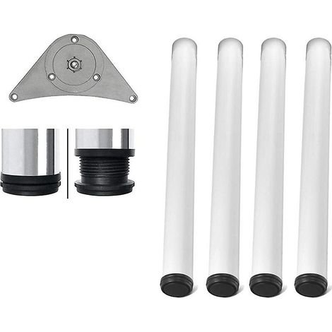 Pieds de table blancs à hauteur réglable, ensemble de 4 pièces, hauteur du support de table : 72,5 cm, réglable de +2,5 cm. (1/5)