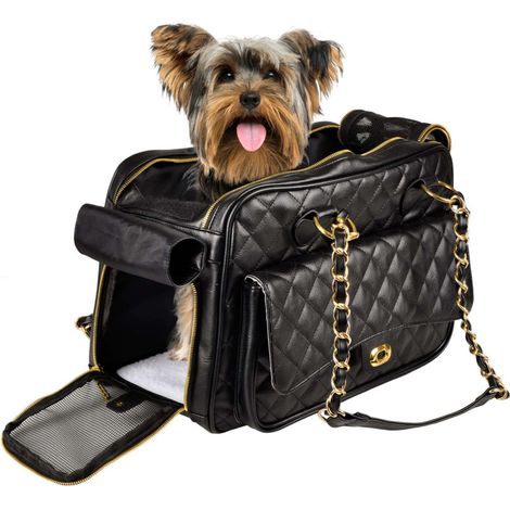 Sac de transport pour petit chien 40 x 22 x 28 cm – Charge max 5 kg – Similicuir avec rembourrage mousse – Sangle de sécurité et toile de ventilation – Flamingo