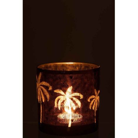 Photophore Design "Feuilles Palmier" 15cm Marron (1/3)