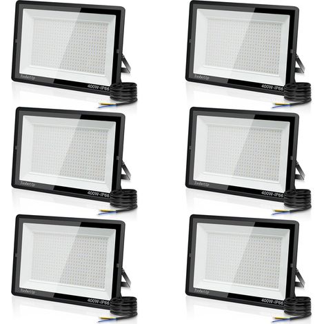 6PCS 400W Projecteur LED Extérieur, Spot LED Exterieur 40000LM Super Lumineux 6500K Blanc Froid Éclairage de Sécurité Extérieur IP66 Imperméable pour Garage Jardin Terrasse Parking