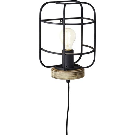 BRILLIANT lampe, applique murale Gwen bois antique / corindon noir, métal / bois, 1x A60, E27, 52W, lampes normales (non incluses), A ++ (1/5)