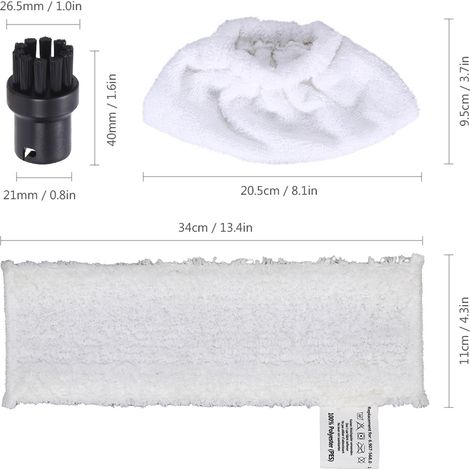 Decdeal Brosse ronde pour nettoyeur vapeur, chiffon en microfibre pour les mains et le sol, kit de remplacement pour balai Karcher SC EasyFix, 16 pièces (1/5)