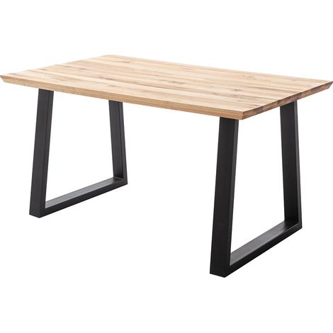 Esstisch 140x90 cm mit Schweizer Kante, Trapez-Gestell, Eiche massiv geölt, PARACATU-06 (1/5)