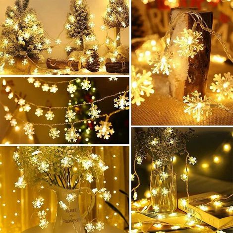 MINKUROW Luces De Hadas De Copo De Nieve Con Pilas De Navidad, 6m 40led Con Control Remoto 8 Modos Luces De Cadena Impermeables Para Interiores / Exteriores Para Sala De Fiestas Balcón Decoración De B (1/4)