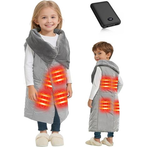 Couverture chauffante pour enfants avec batterie sans fil - 110 x 130 cm - Couverture chauffante électrique portable pour la maison et les activités de plein air - Gris (1/5)