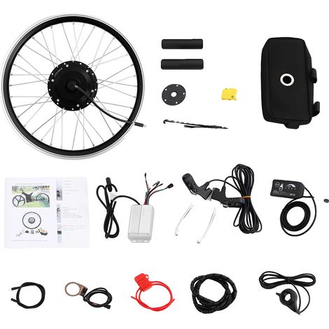 Kit de conversión para bicicleta eléctrica, motor sin escobillas, rueda delantera compatible, color negro. (1/2)