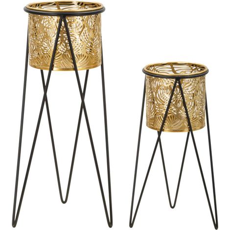 Cache-pot sur pied en métal noir, 21x20x46-18x18x32 cm – Drak (1/5)