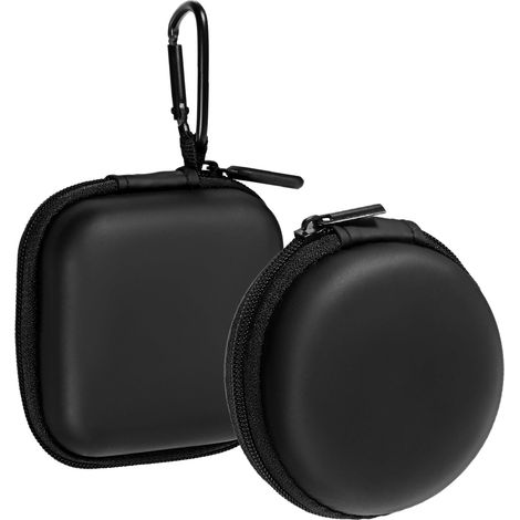Estuche para auriculares, juego de 2 unidades con compartimentos cuadrados y redondos y ganchos con mosquetón. Mini estuches fabricados en espuma EVA resistente para auriculares y accesorios de teléfo (1/5)