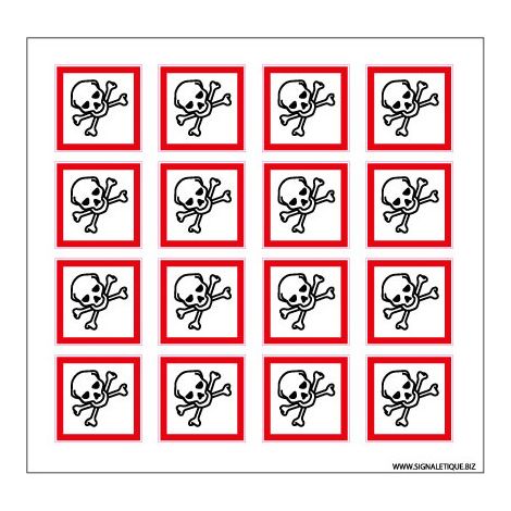 Planche de Pictogrammes MATIERES TOXIQUES (SGH06PL) - Planche de 4 adhésifs - 75 x 75 mm