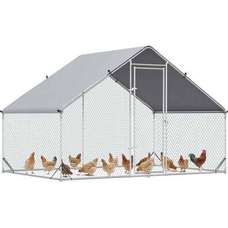PawHut Chicken Run Galvanised Walk-in Chicken Coop Hen Poultry House Cage Rabbit Hutch Pet Playpen Garden w/ Water-Resist Cover, 3 x 2 x 2m