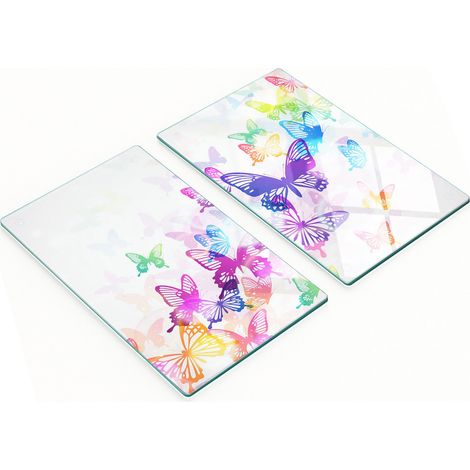 Tablas de cortar y servir decorativas de vidrio con mariposas coloridas, 2x30x52 cm