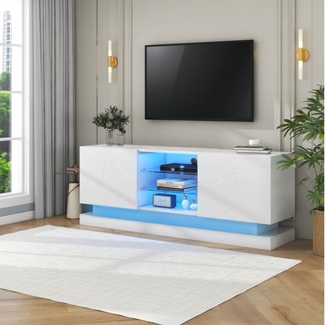 TV-Möbel 160 cm Weiß – verstellbare Glasablage, Stauraum, ohne Matratze (1/5)