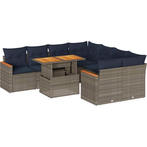 Maison Exclusive - 9-tlg. Garten-Sofagarnitur mit Kissen Grau Pol (1/5)
