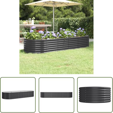 The Living Store Lit surélevé de jardin Acier enduit de poudre Anthracite - Jardinière Surélevée - Bac À Fleurs - Pot De Fleurs Extérieur - Décoration Jardin - Balcon (1/5)